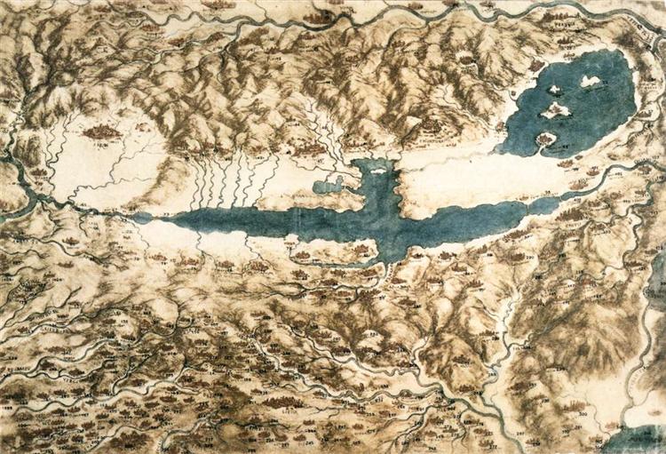 Bird's Eye View of a Landscape, c.1502 - Леонардо да Винчи