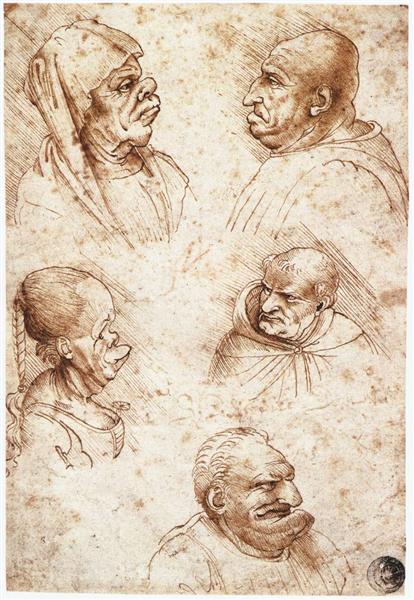 Five caricature heads, c.1490 - Léonard de Vinci