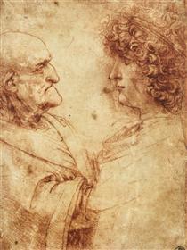 Heads of an old man and a youth - Léonard de Vinci
