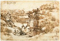 Landscape drawing for Santa Maria della Neve - Léonard de Vinci