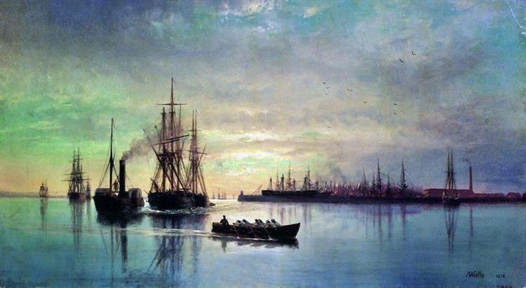 View of Kronstadt raid, 1876 - Лев Лагоріо