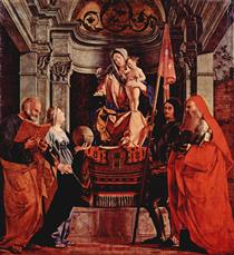 Altar of Santa Cristina al Tiverone, main board: Madonna Enthroned, St. Peter and St. Christina of Bolsena, St. Liberalis and St. Jerome - Lorenzo Lotto