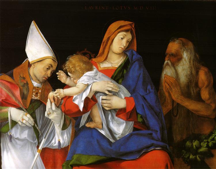 聖母、聖子以及聖弗拉維亞諾與聖奧諾弗里奧, 1508 - 羅倫佐·洛托
