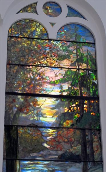 Window with autumn sunset in the forest, 1905 - Louis Comfort Tiffany