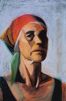 Self Portrait with Red Kerchief - Louisa Matthiasdottir