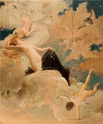 An ethereal beauty with putti in the clouds - Luc-Olivier Merson