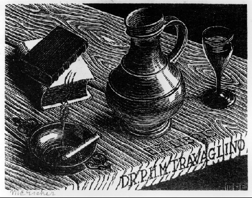 Bookplate, Dr. P.H.M. Travaglino, 1940 - Maurits Cornelis Escher