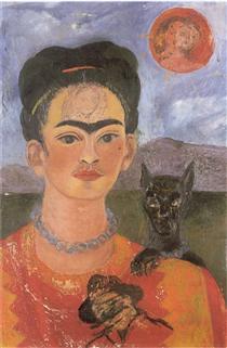 Автопортрет с портретом Диего на груди и Марией между бровей - Фрида Кало