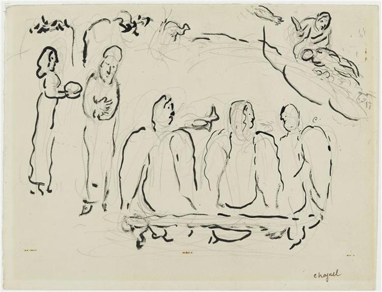 Abraham and three Angels, c.1964 - Marc Chagall