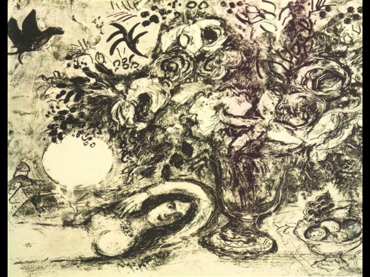 Bouquet and full moon, 1957 - Marc Chagall