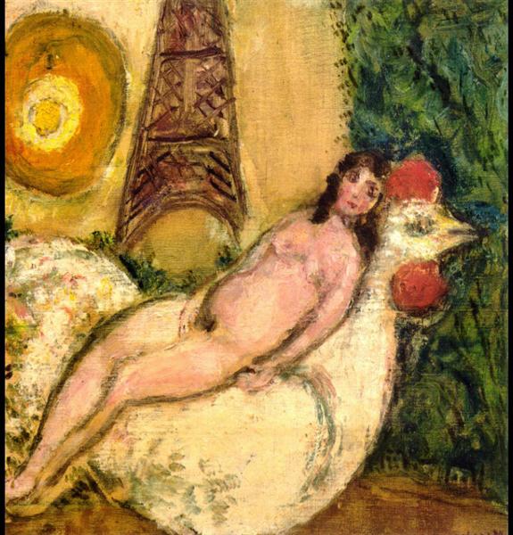 Naked on a white cock, 1925 - Marc Chagall