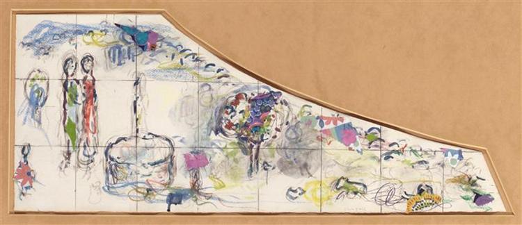 Sketch for "Meeting of Isaac and Rebecca", 1980 - Марк Шагал