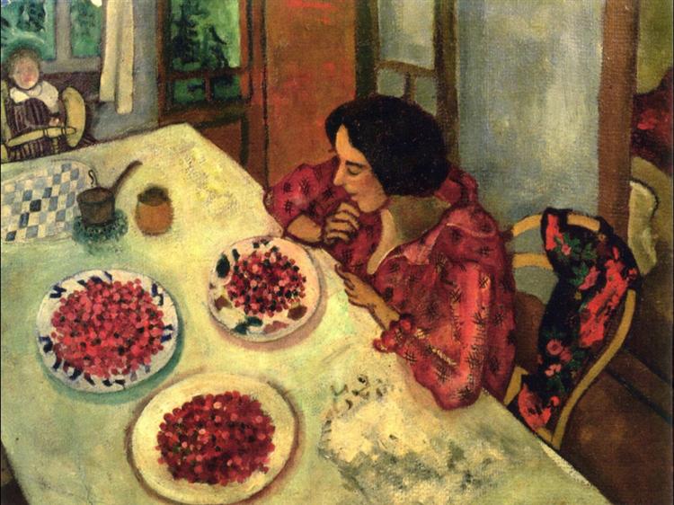 Клубника. Белла и Ида за столом, 1916 - Марк Шагал