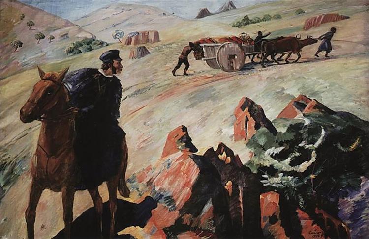 A meeting Pushkin with carriage, carrying the body of Griboyedov, 1936 - Martiros Sarian