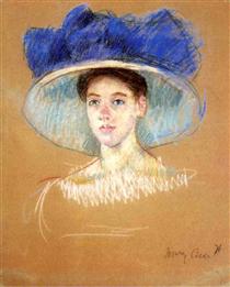 Женская голова в большой шляпе - Мэри Кассат