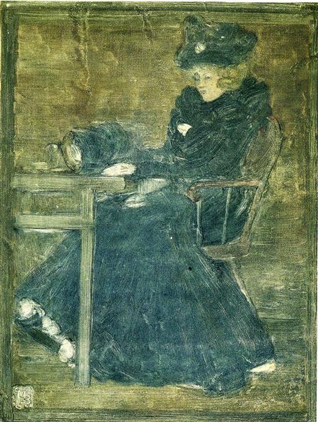 Seated Woman in Blue (also known as At the Cafe), c.1900 - c.1902 - Моріс Прендергаст