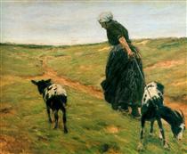 Woman and Her Goats in the Dunes - 马克思·利伯曼