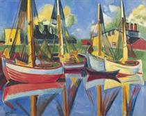 Fishing boats in the afternoon sun (Fischkutter in Nachmittagssonne) - Max Pechstein
