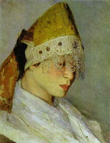 A Girl with Kokoshnik (Woman's Headdress in Old Russia), 1885 - Михаил Нестеров