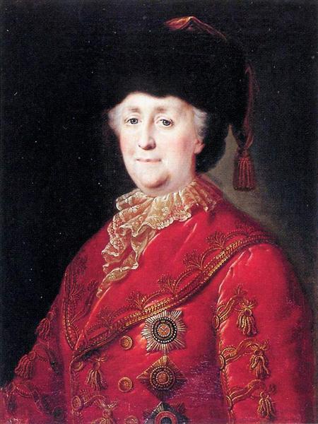 Portrait of Empress Catherine II with traveling dress, 1787 - Mikhail Shibanov