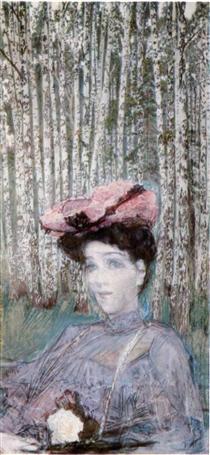 Portrait of N. Zabela-Vrubel on the Edge of a Birch Grove - Михаил Врубель