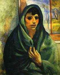 Girl with green shawl - Moise Kisling