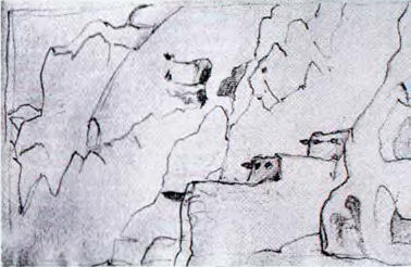 The ruins of the buildings and rocky caves Anasazi culture. Canyon Tyuoni., 1922 - Nicolas Roerich