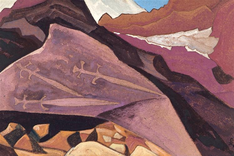 Three swords. Paintings on the stone., 1932 - Nikolái Roerich