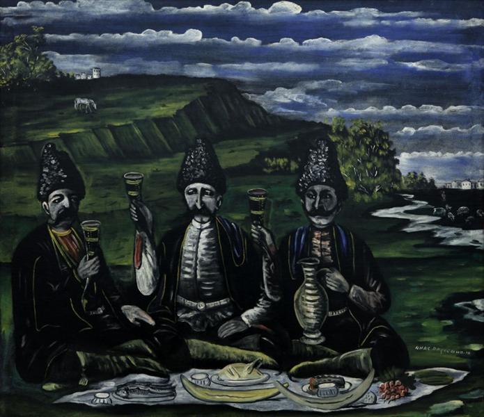 The feast of three Nobles in the valley, 1909 - Niko Pirosmani