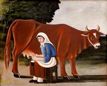 Жінка доїть корову - Ніко Піросмані