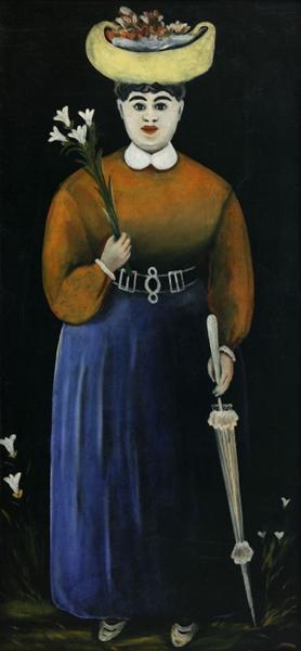 Дама с цветком и зонтиком, 1905 - Нико Пиросмани
