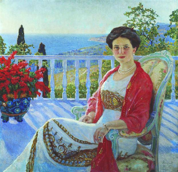 Lady on a Balcony, Koreiz, 1914 - Микола Богданов-Бєльський