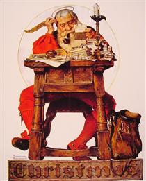 Christmas Santa Reading Mail - Norman Rockwell