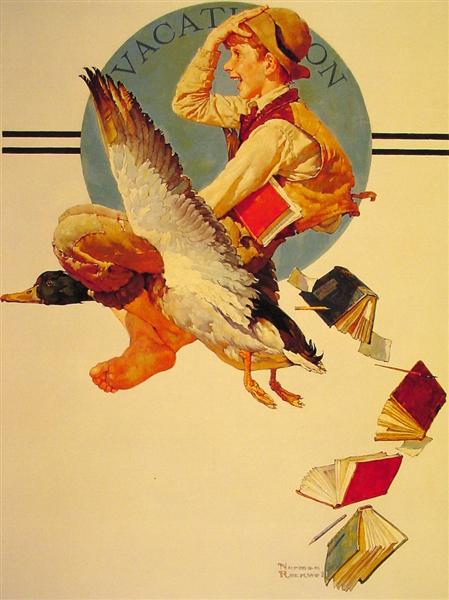 Vacation Boy riding a Goose, 1934 - Норман Роквелл