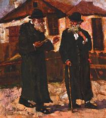 Jewish People Talking in Targu Cucu - Octav Băncilă