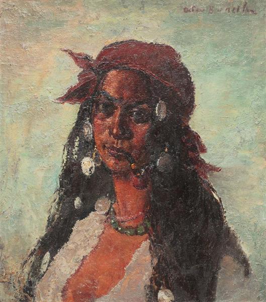 Gypsy Woman with Necklace and Pipe, 1915 - Октав Бенчиле