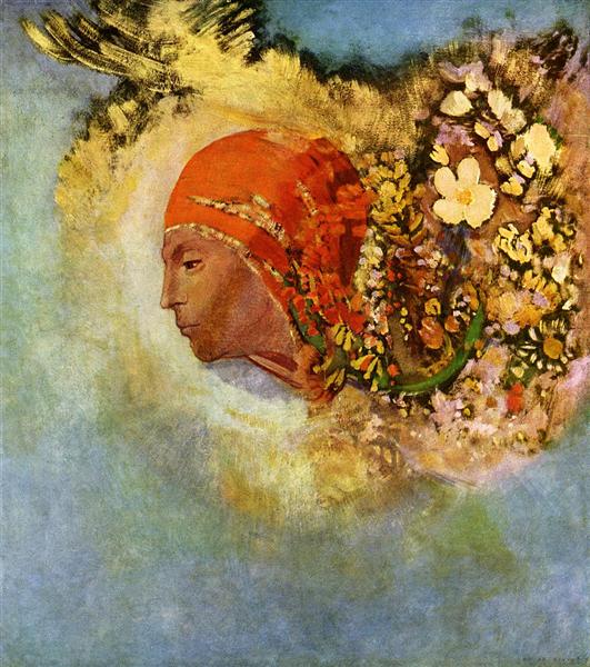 Head with Flowers, c.1907 - 奥迪隆·雷东