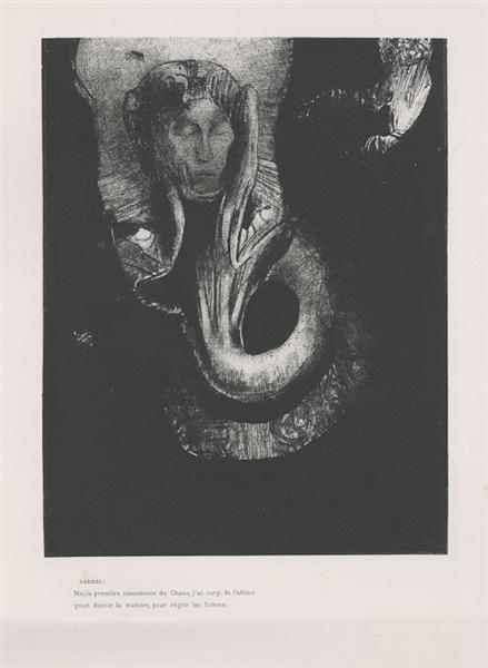Oannès: I, the first consciousness of chaos, arose from the abyss that I might harden matter, and give law unto forms (plate 14), 1896 - Odilon Redon