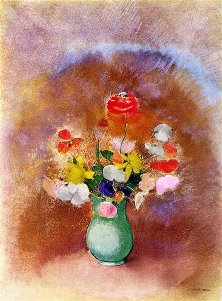 Poppies in a Vase, c.1910 - 奥迪隆·雷东