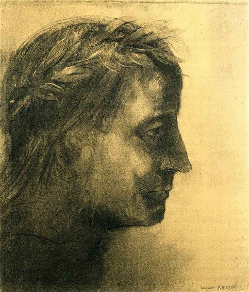 Голова увінчана лавровим вінком, c.1875 - Оділон Редон