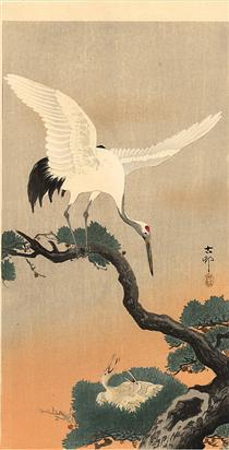 Crane over his nest - Охара Косон
