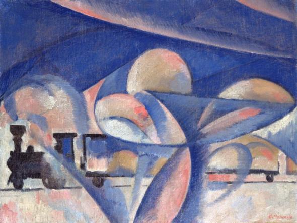The Composition with the Train, 1910 - Ольга Розанова
