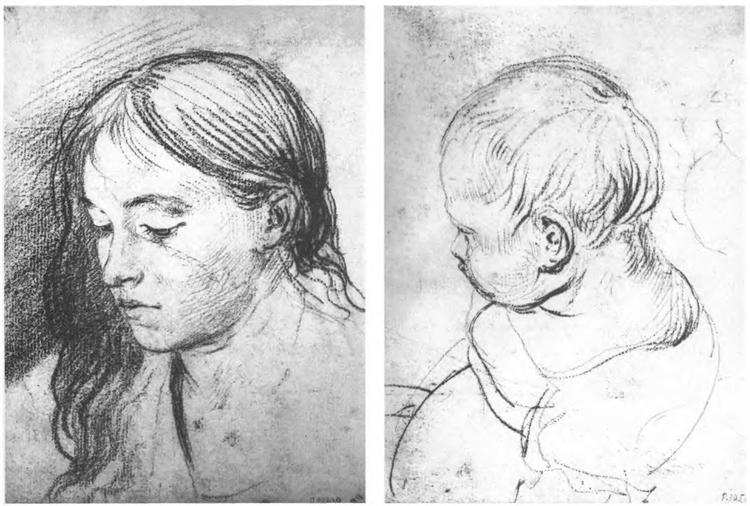 A girl with flowing hair. Baby's head, 1807 - Oreste Kiprensky