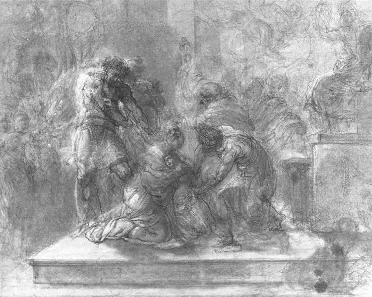 Языческие жрецы, убивающие первых киевских христиан в храме Перуна, 1803 - Орест Кипренский