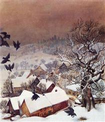 Randegg in the snow with ravens - Otto Dix