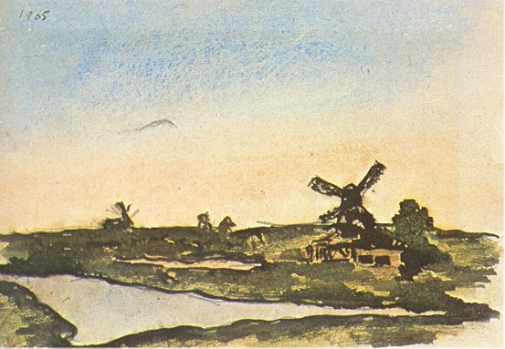 Dutch landscape with windmills, 1905 - Пабло Пикассо