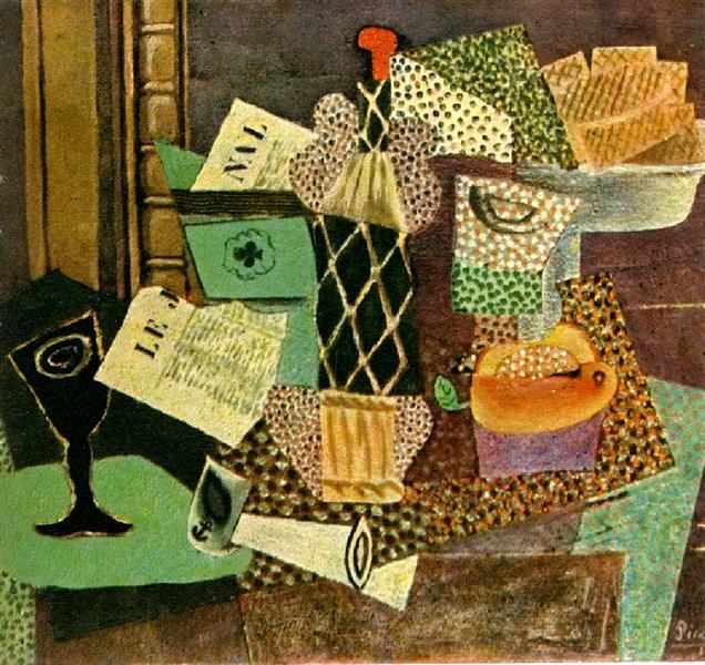 Glass and bottle of straw rum, 1914 - Pablo Picasso