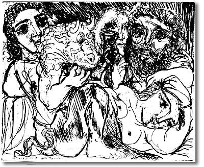 Мінотавр, п'яниця і жінки, 1933 - Пабло Пікассо