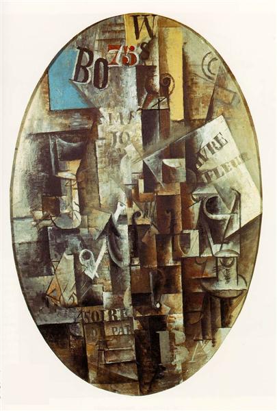 Скрипка, склянка, люлька, чорнильниця, 1912 - Пабло Пікассо
