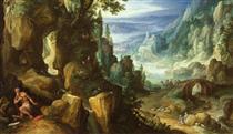 Landscape with St. Jerome and rocky crag - Paul Brill